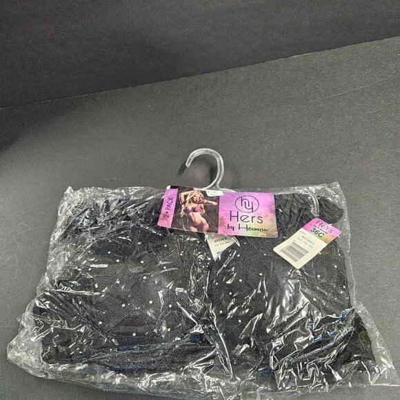 Hers by Herman 36C Black lacy bra with bead with black lacy panties L - Picture 1 of 7